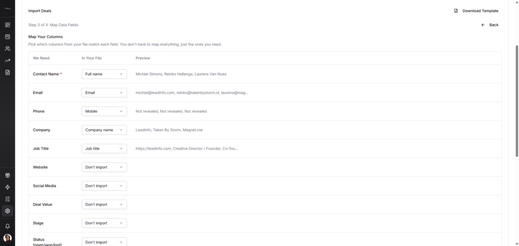 Fluid CRM data import feature