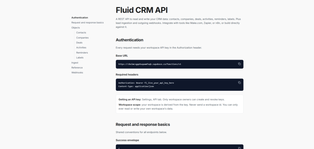 Fluid CRM API documentation