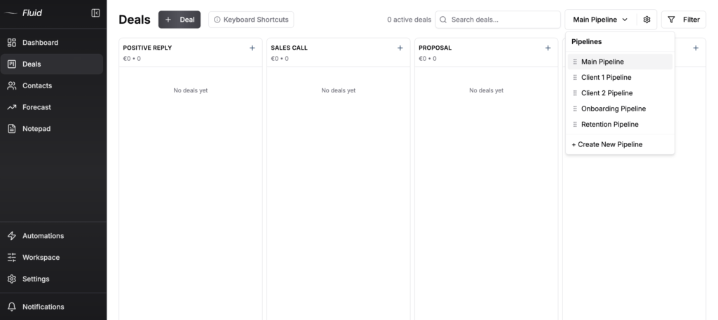 Fluid CRM multiple pipelines