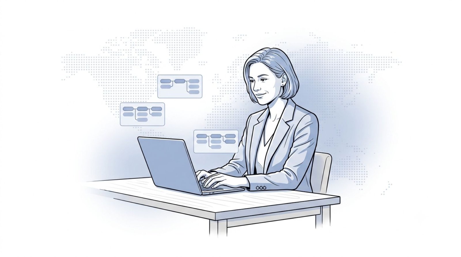 Fluid CRM editorial illustration of a confident founder running several pipelines on a CRM for multiple businesses