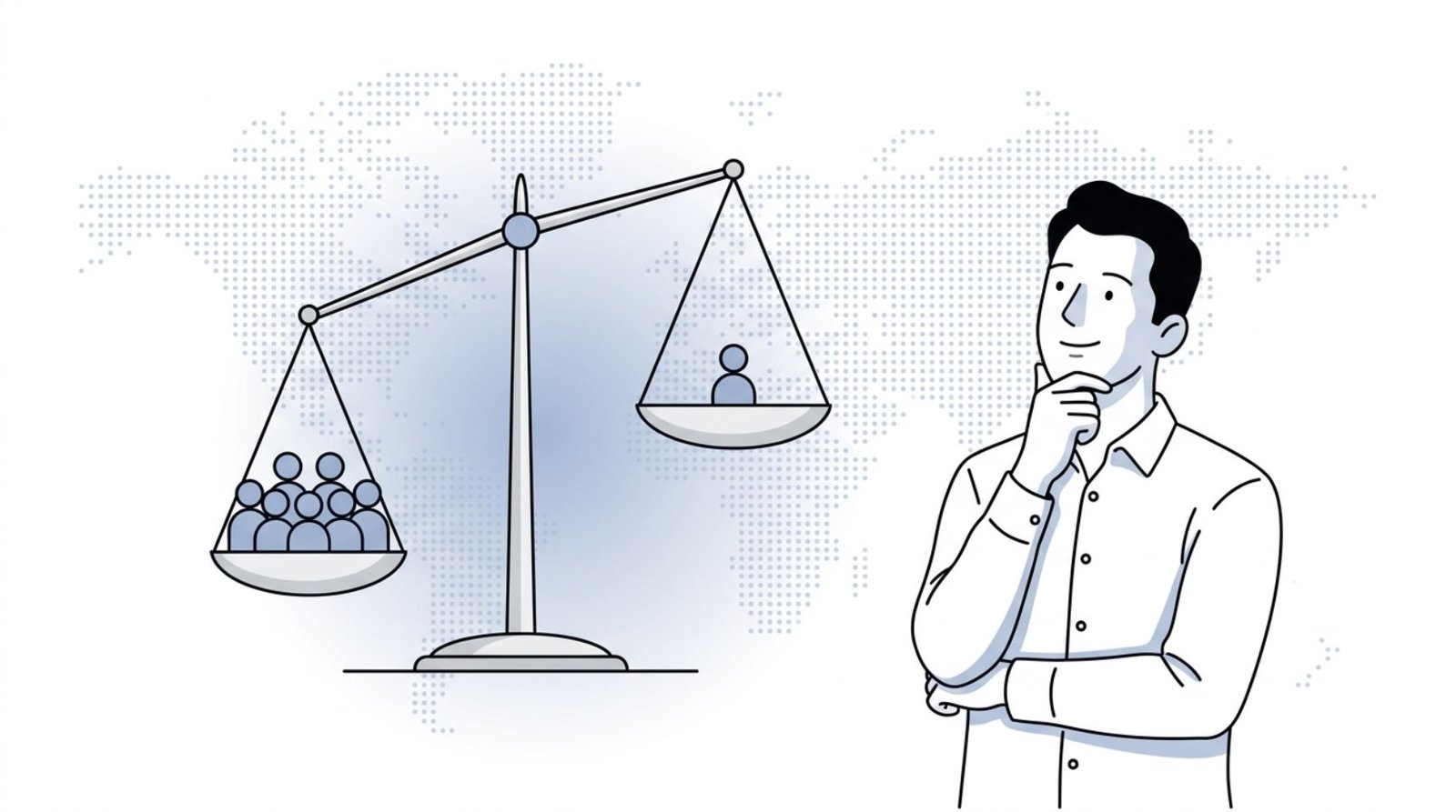 Fluid CRM editorial illustration of a decision-maker weighing is HubSpot worth it on a balance scale
