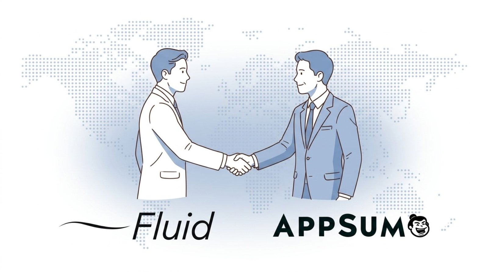Fluid CRM editorial illustration of a handshake announcing the Fluid CRM lifetime deal on AppSumo
