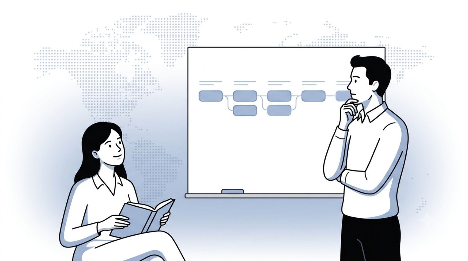 Fluid CRM illistraution of two people coming up with a sales process