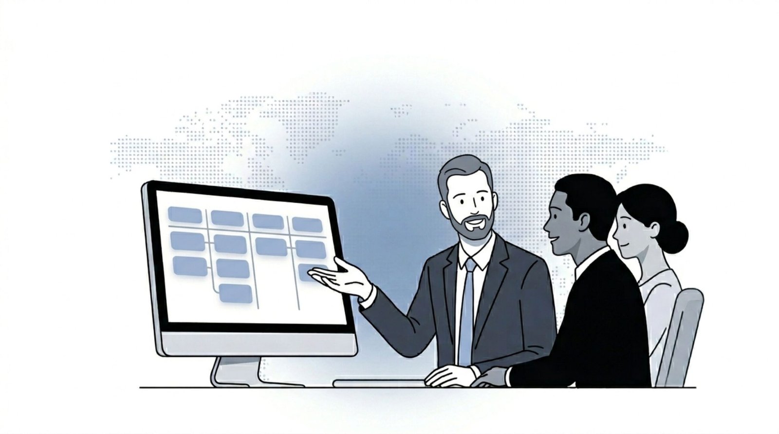 Small B2B business owner showing his team the Fluid CRM calm visual sales pipeline