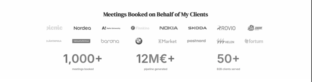 Fenixtal booked meetings and statistics as example of social proof