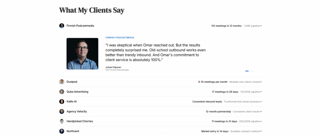 Fenixtal's client testimonials that increase social proof