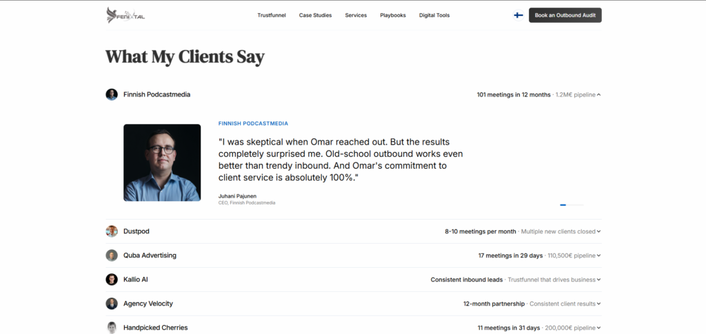 Omar Abdalla's client testimonials on Fenixtal website