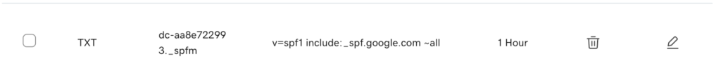 Example of an SPF record in a domain name's DNS settings: