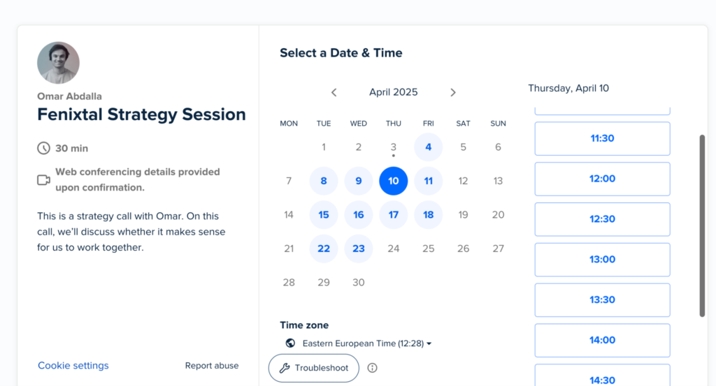 Omar Abdalla's Calendly booking link - Fenixtal Strategy Session