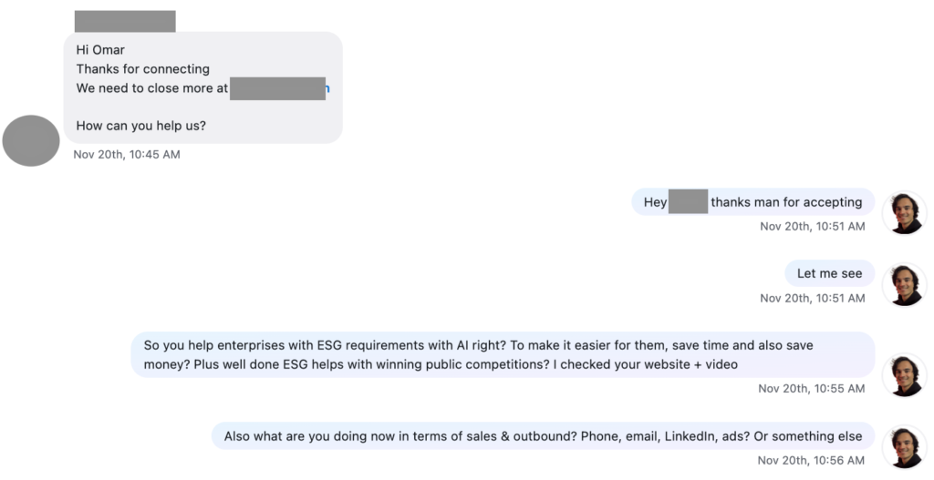 Example of framing the prospect’s service as a question. 