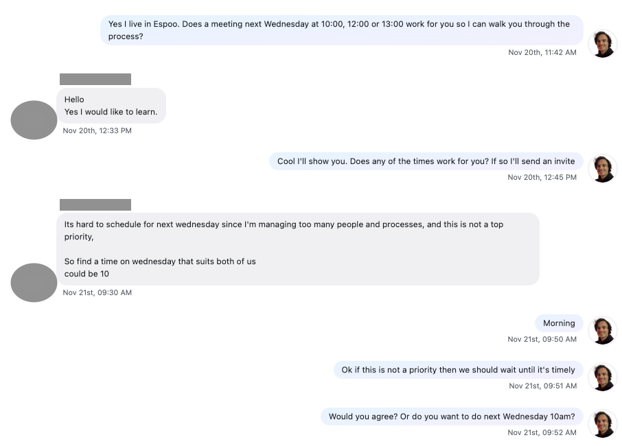 Maintaining authority during a LinkedIn conversation despite prospect showing interest without it being a priority