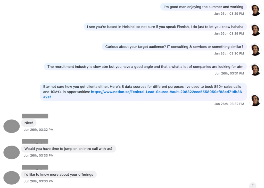 Mentioning results and providing value during a LinkedIn conversation