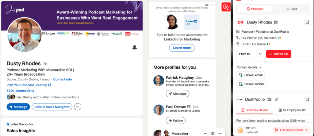 Prospeo's chrome extensions and buttons to reveal email and mobile
