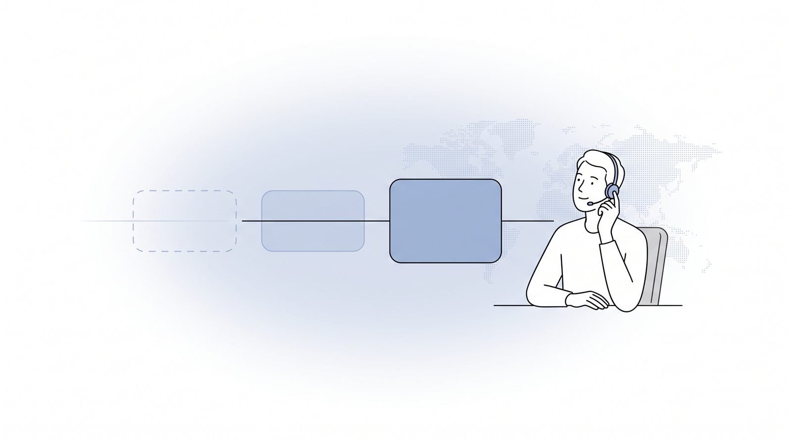 Fluid CRM editorial illustration of a salesperson on a call handling common sales objections in a fading pipeline