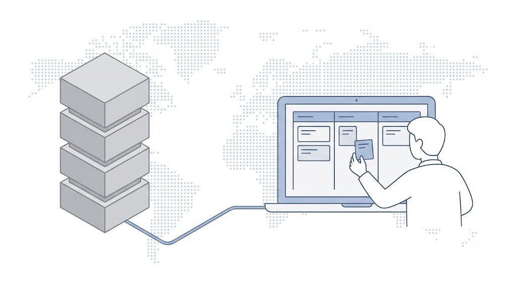 Illustration of a small business moving from a heavy enterprise CRM to a simple kanban sales pipeline
