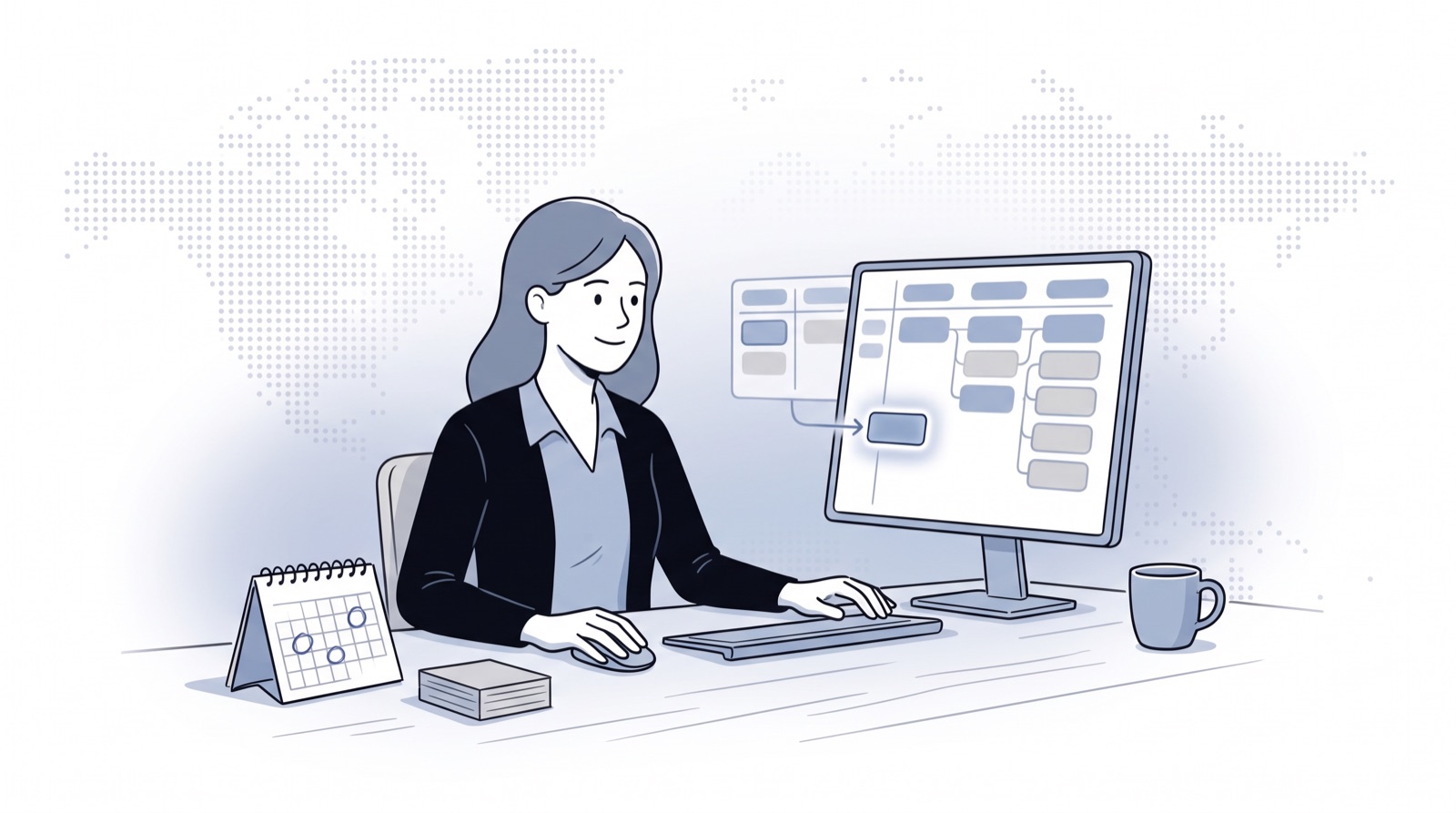 Fluid CRM editorial illustration of a consultant moving a lead from a nurture board into her sales pipeline